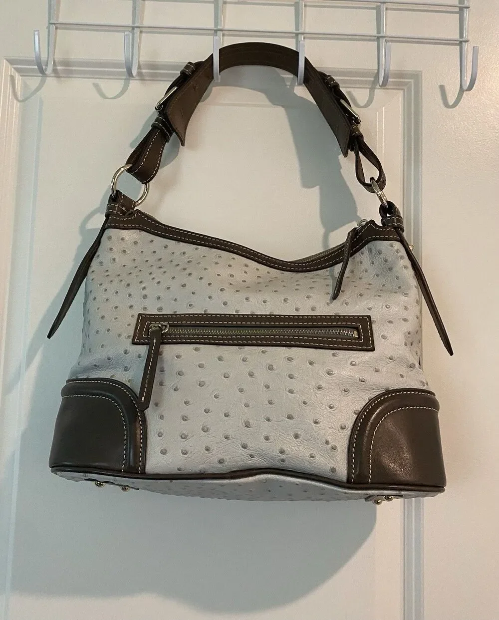 Dooney & Bourke Ostrich Hobo In Bone And Brown